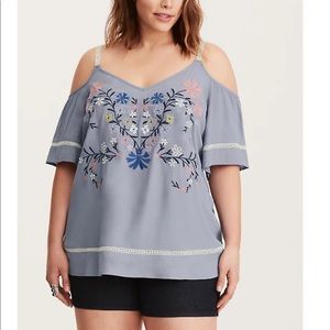 Torrid Cold shoulder embroidered detail blouse